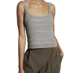 Vince Crochet Knit Tank Top Womens S Steel Blue Cotton Camisole Casual Chic
